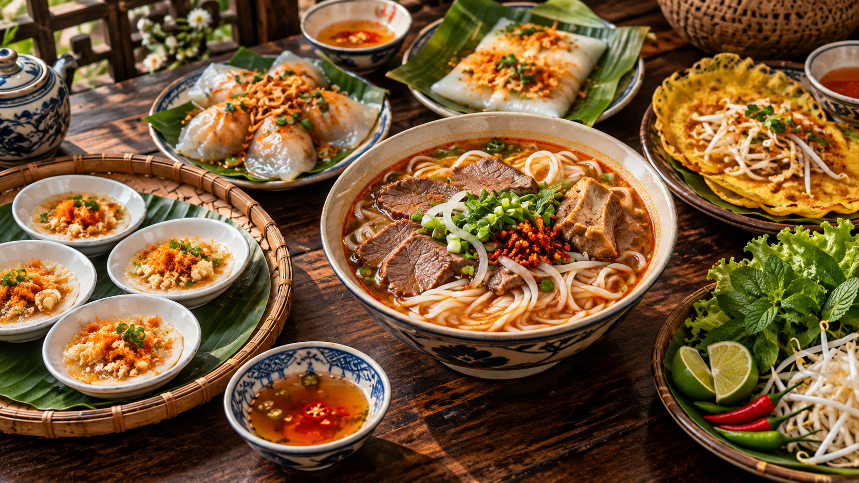 Traditional Hue food for lunch during a Hoi An to Hue day trip